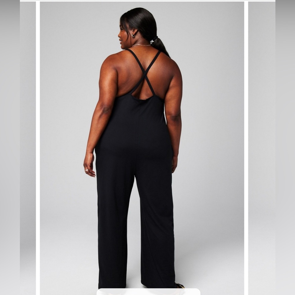 Fabletics Cloud Jersey Wide Leg Black Onesie Jumpsuit Romper, 2X - Picture 2 of 13
